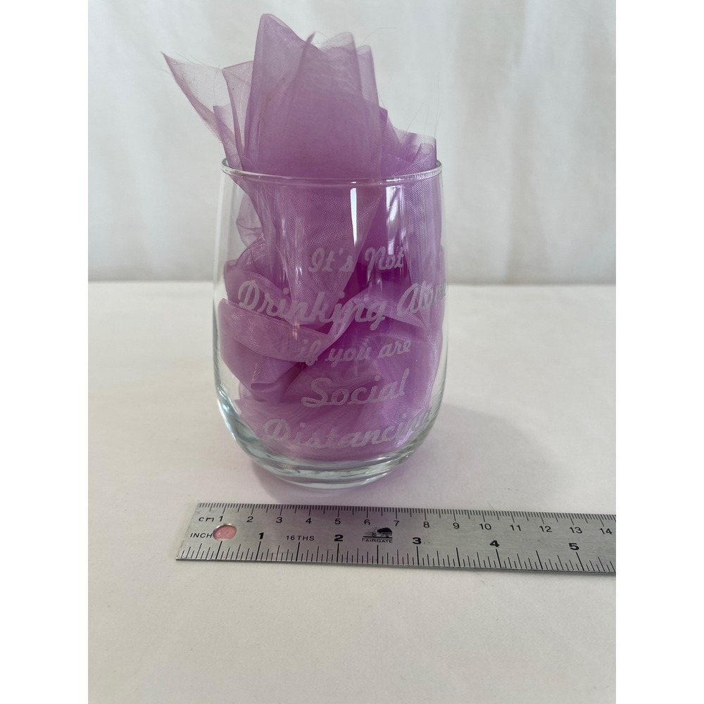 Social Distancing Etched Stemless Wine Glass It's Not Drinking Alone Clear Glass